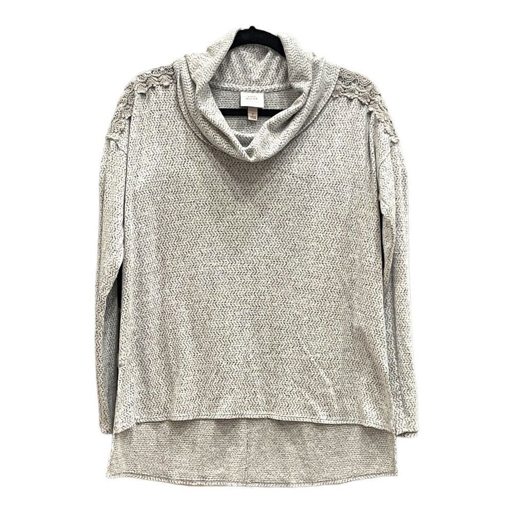 KNOX ROSE Women's Top Sweater Boho Pullover Long Sleeve Cowl Neck Soft Crochet L